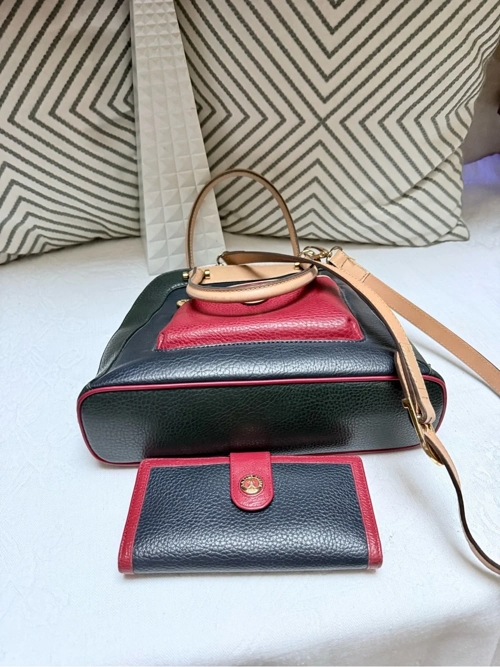 La Tour Eiffel Vintage  Tri Color Pebbled Leather Satchel with Matching Wallet